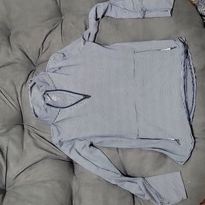 Blue and white striped half zip